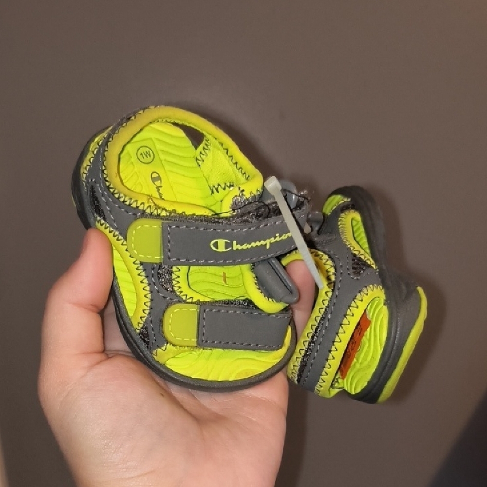 Champion Kids Neon Green and Gray Sandals